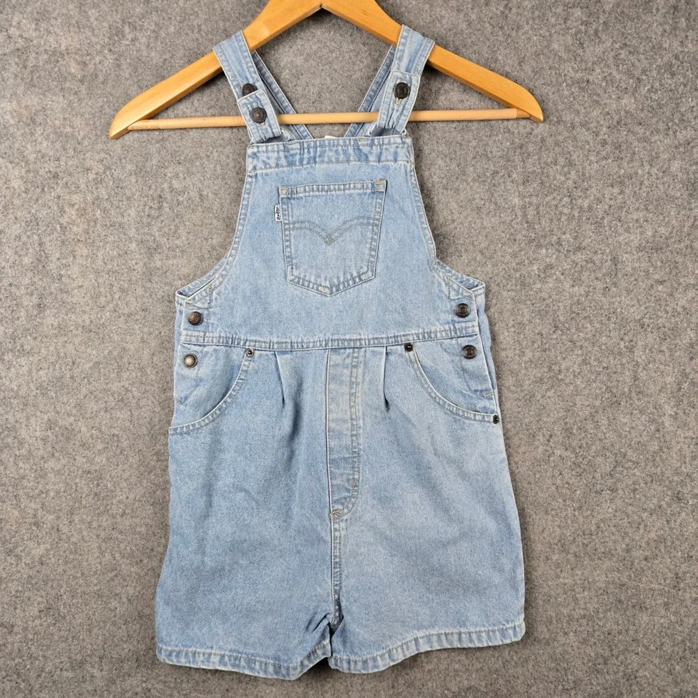 Vintage Levi's Denim Shortalls Girls 6X Light Wash Cotton Classic Bib Overalls